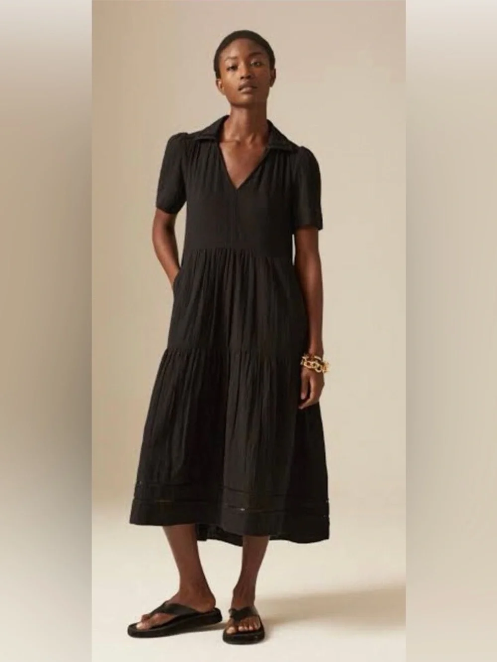 ME+EM Black Cheesecloth Relaxed Midi Day Dress - Picture 1 of 8